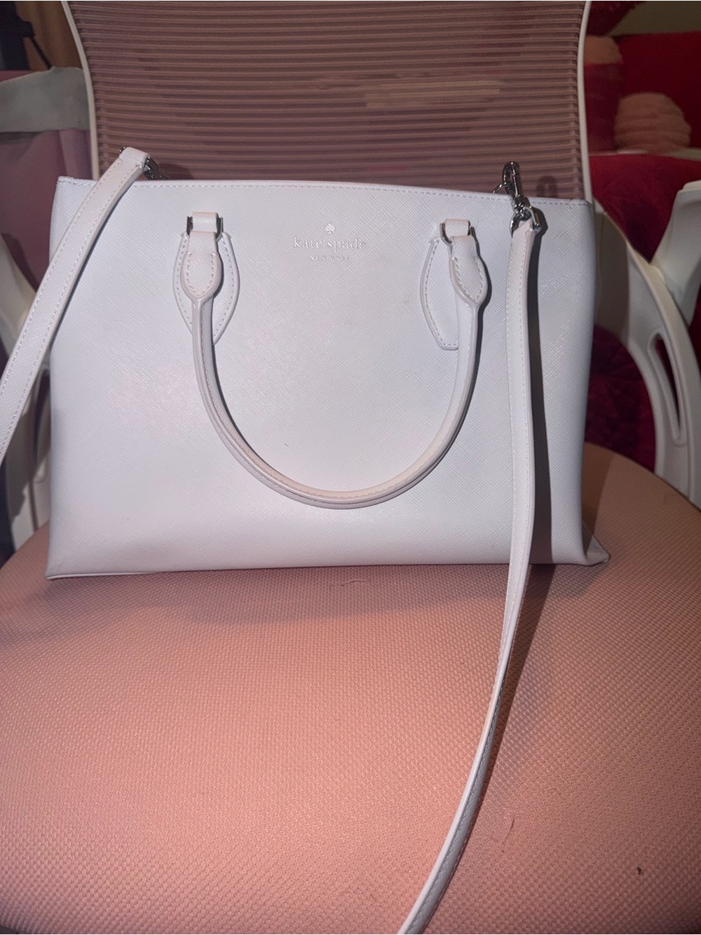 Kate Spade Pale blue Saffiano Satchel with Top Handles and Crossbody strap